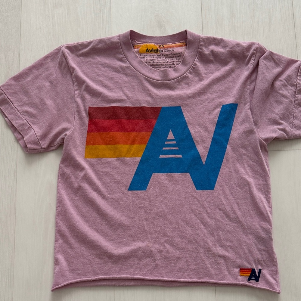 Aviator Nation Kids Pink Tee with Rainbow Graphic